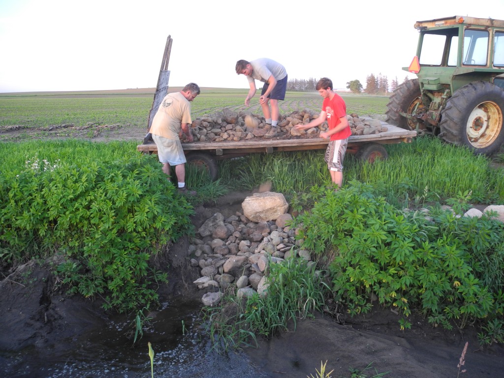 Putting the rock in some of the fields that were washing away this year with all the rain