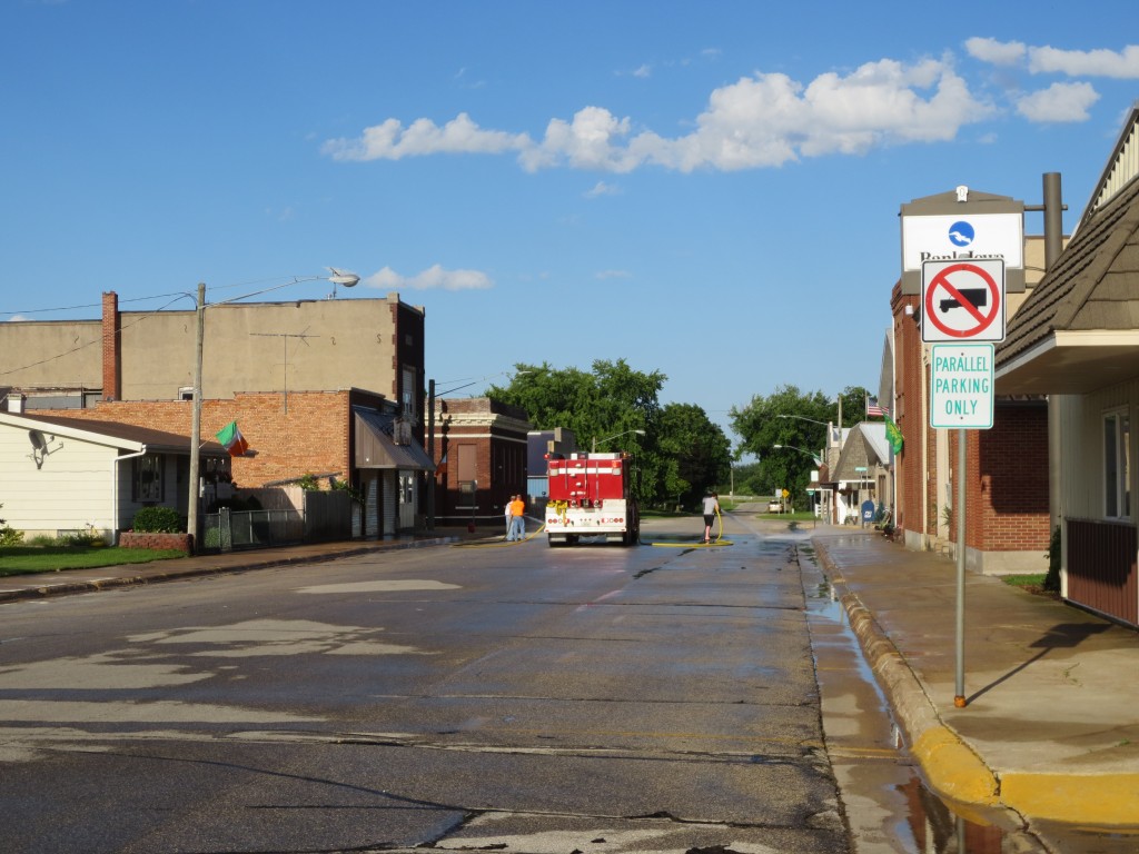 Cleaning up Main Street for the Irish Fest this weekend