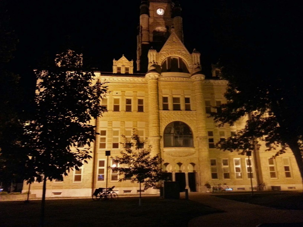 Courthouse in the square at night in one of the towns