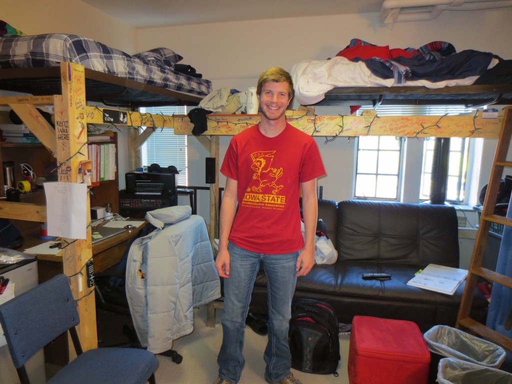 William in his college dorm room