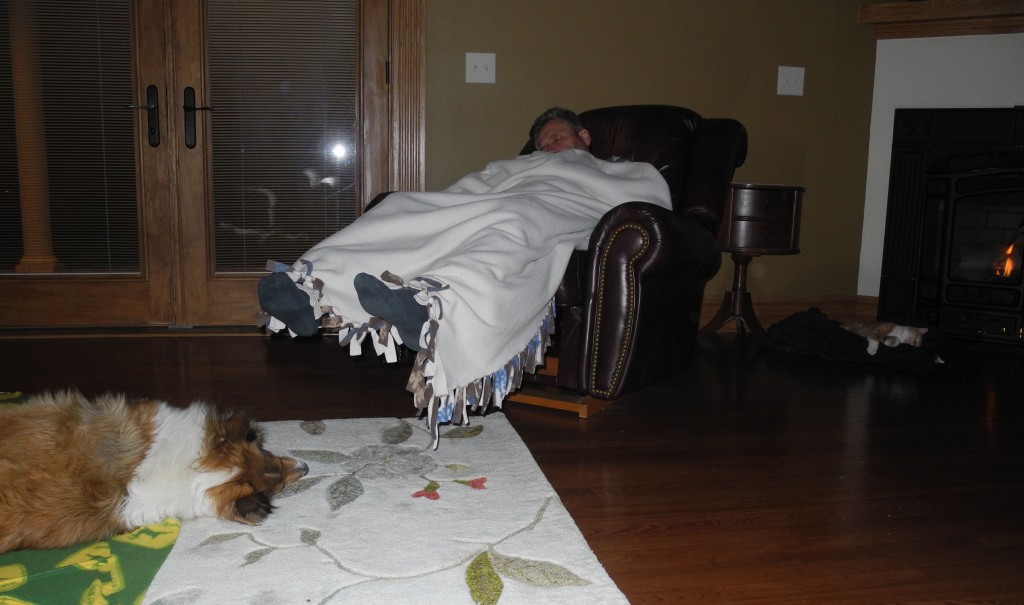 Daryl in the chair, Reno on the rug, and Little Kitty by the fire. Looks like a good night for everyone!