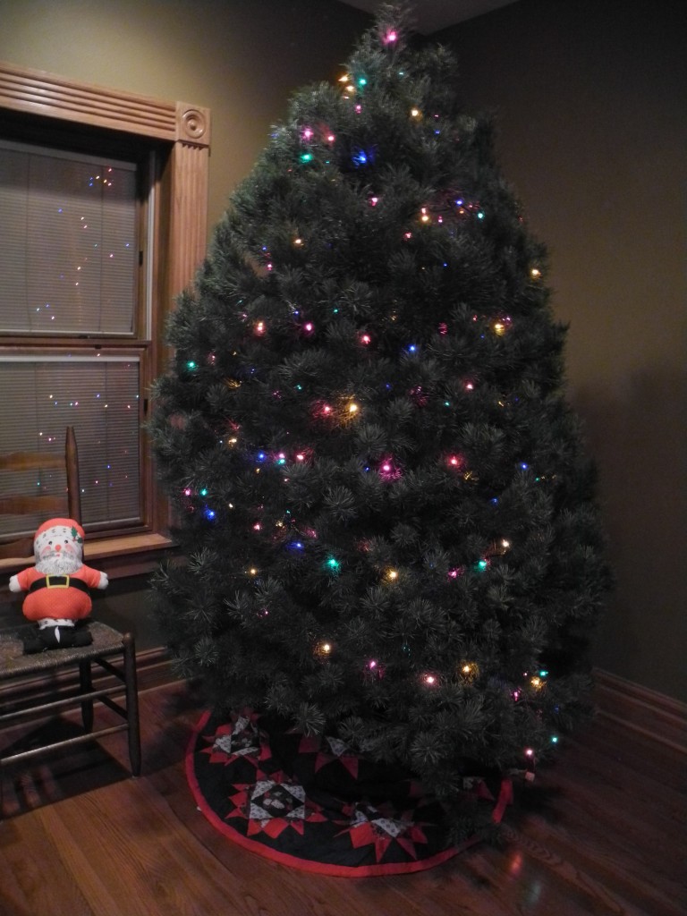 The tree is up and waiting for the boys to decorate it