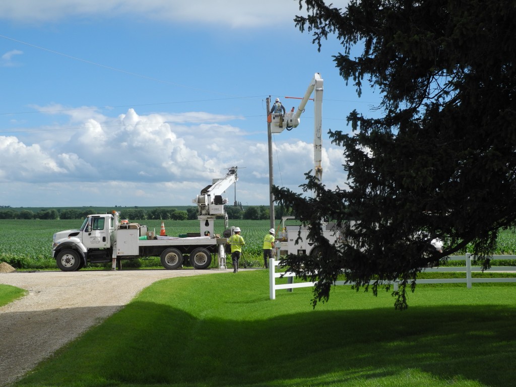 Finishing up the work on the telephone poles 