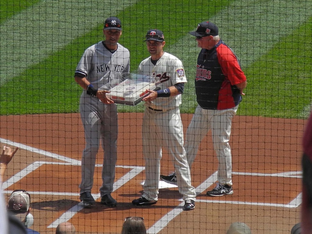 The Twins gave Derek Jeter the second base from the old Twins stadium