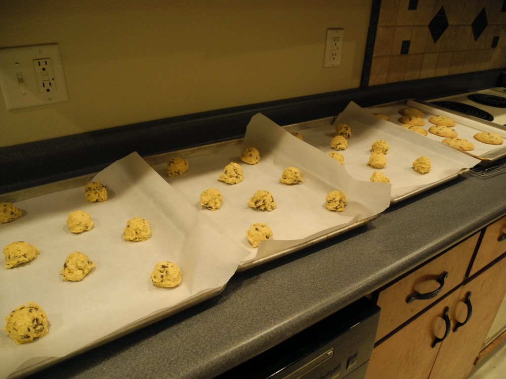 It's late and the cookies are all lined up just waiting to go in the oven