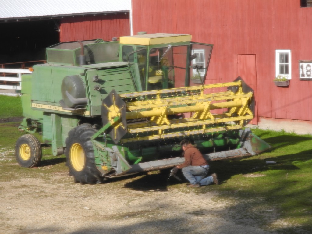 Working on the bean head for the combine