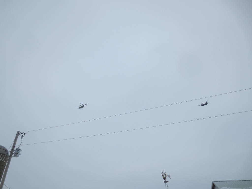 Can you see the two helicopters? 
